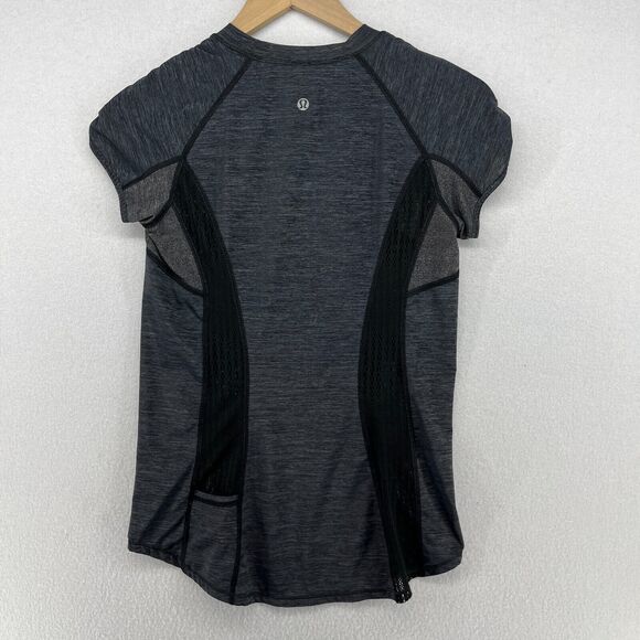 LULULEMON Top XS Ruched Mesh Panel Back Yoga Gym Running Heather Gray - Picture 2 of 13